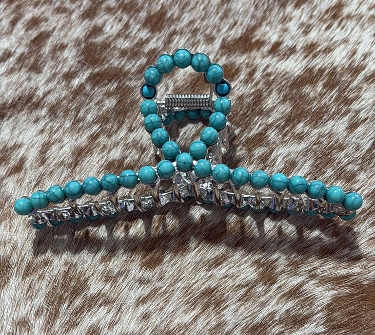 Western Turquoise Beaded Hair Clip