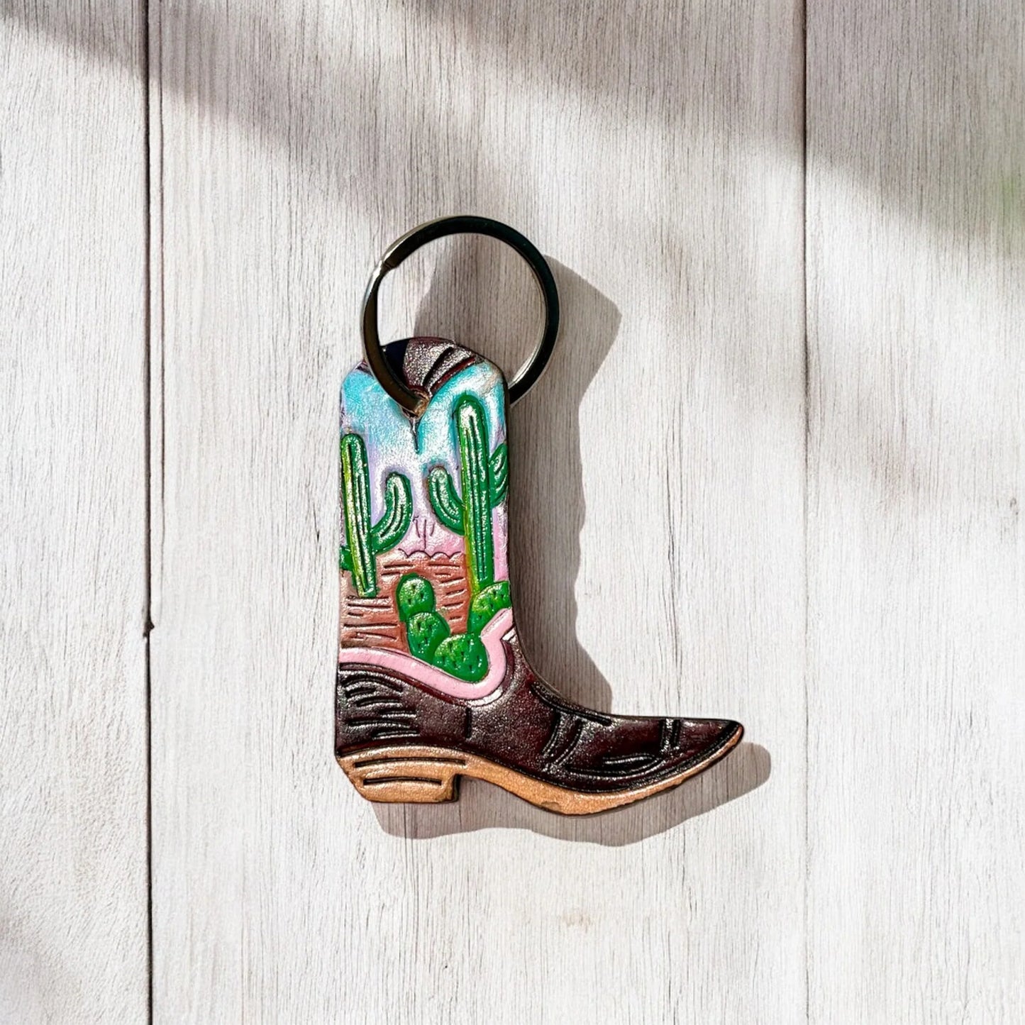 Tooled Leather Cowboy Boot Keychain