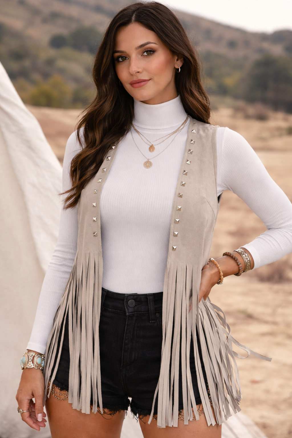 White Ribbed Long Sleeve Turtleneck