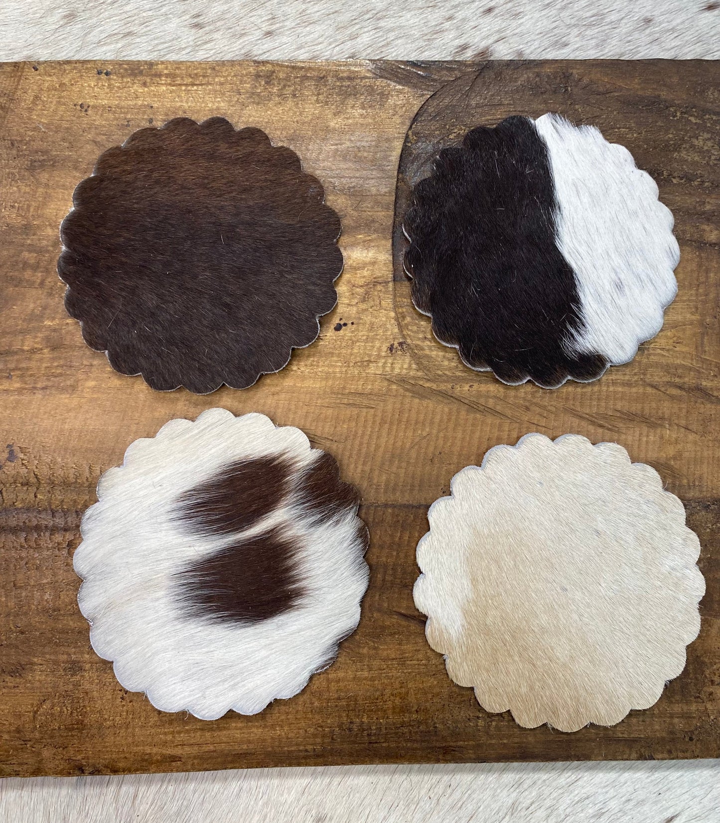 Scalloped Cowhide Coaster Set (Set of 4)