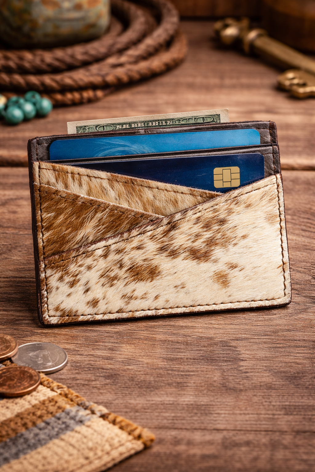 Diagonal Cowhide Credit Card Holder