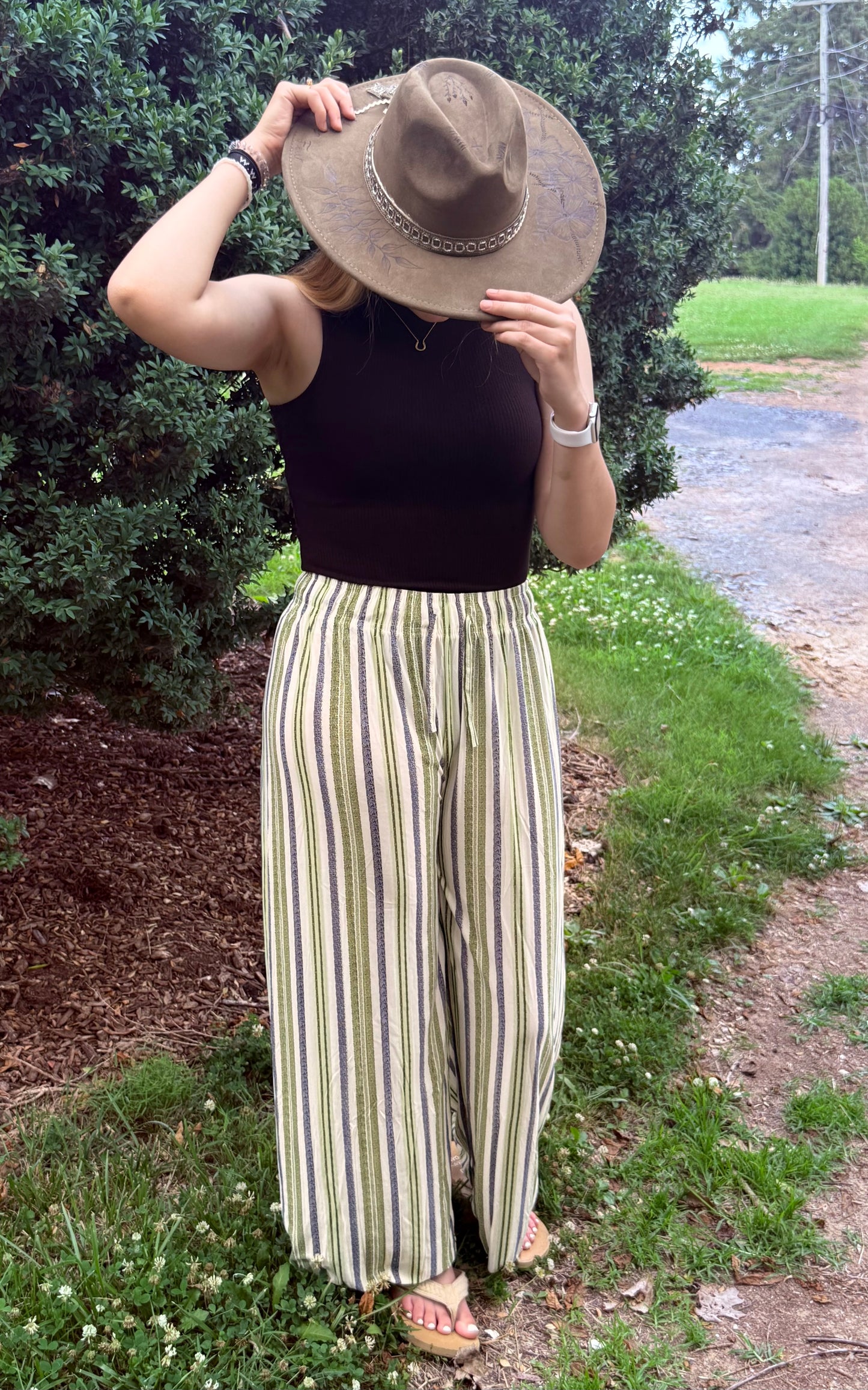Dusty Sage Striped Palazzo Pants