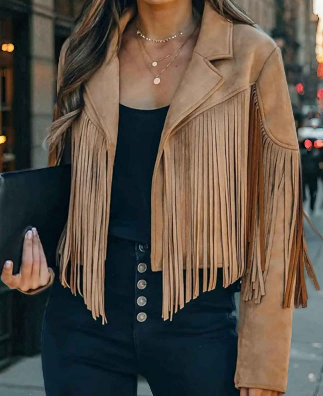 Western Suede Fringe Jacket – Camel Brown