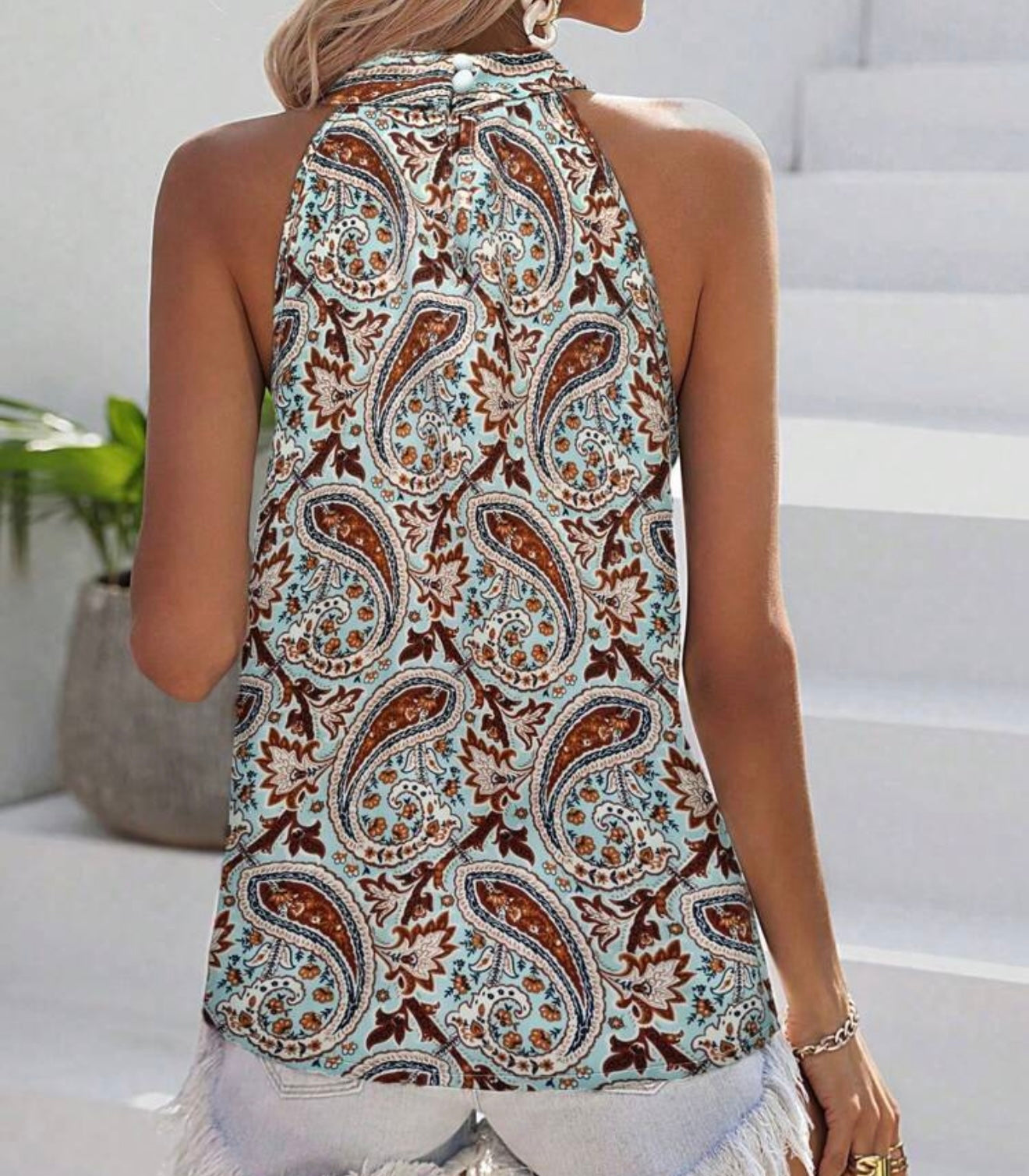 Paisley Halter Neck Top – Turquoise & Rust