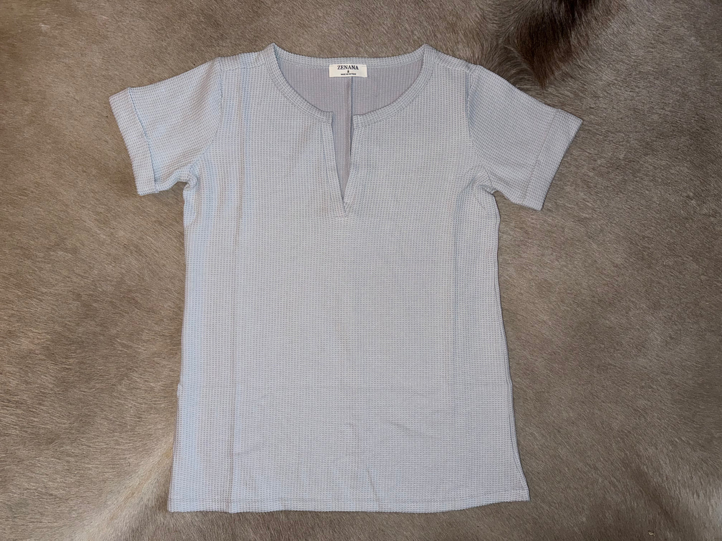 Grey Ribbed Relaxed-Fit V Neck Tee