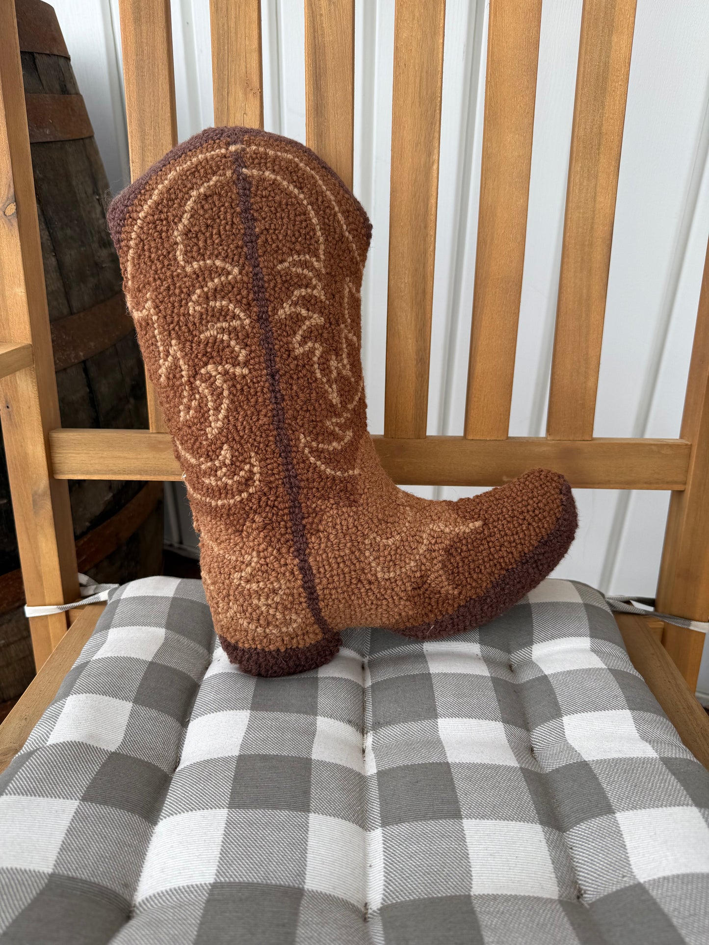Rustic Cowboy Boot Hooked Pillow