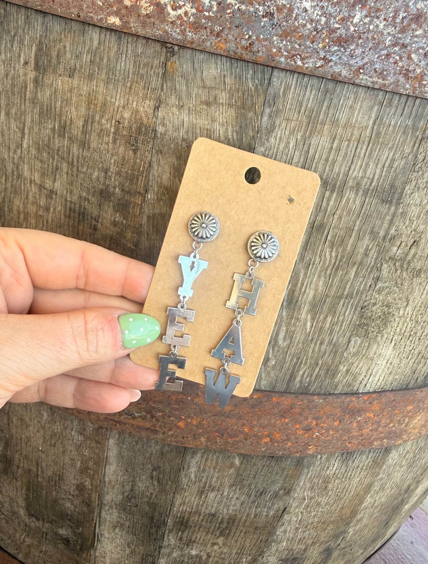 YEE HAW Letter Dangle – Western Concho Earrings