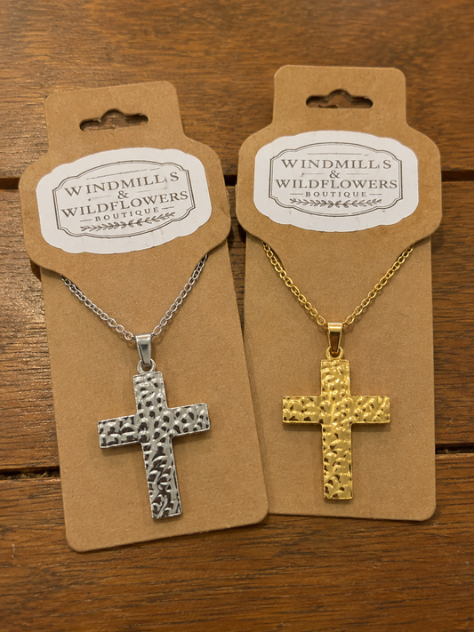 Hammered Faith Cross Necklace