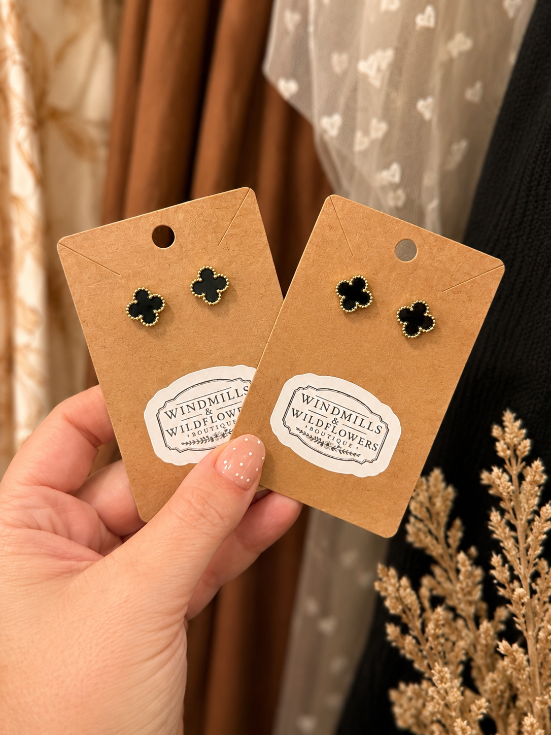 Midnight Clover Stud Earrings