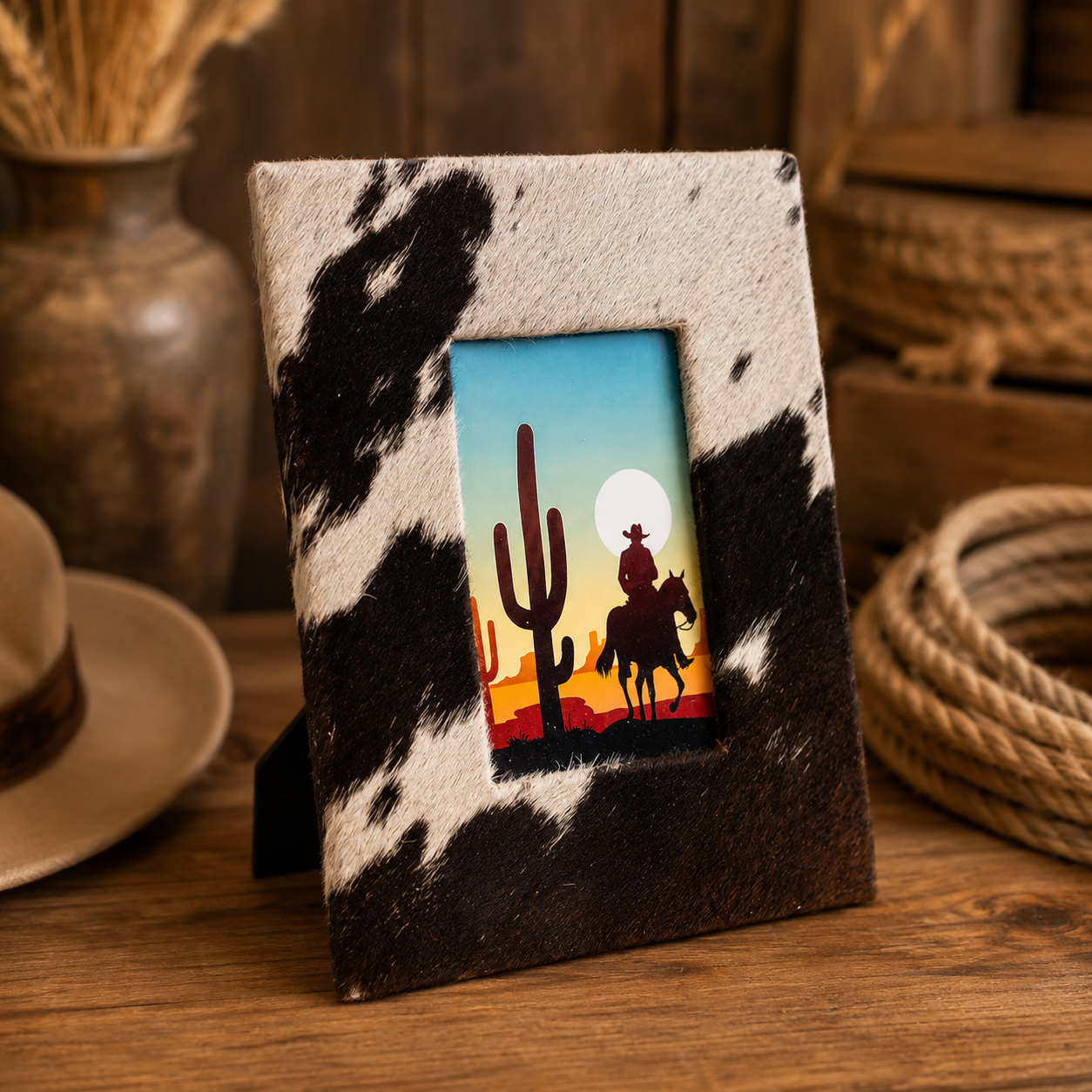 One-of-a-Kind Genuine Cowhide Western Photo Frame