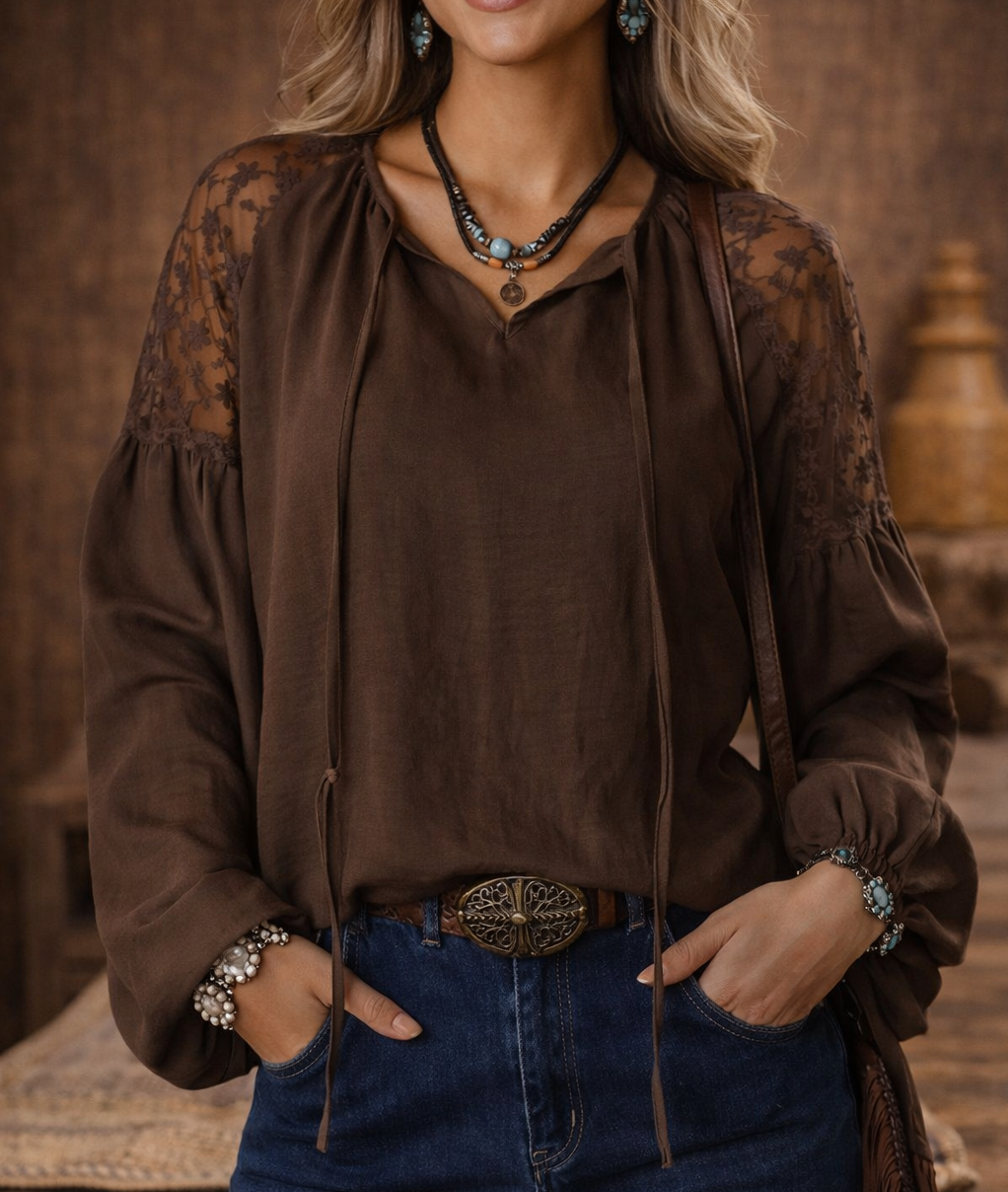 Western Lace Sleeve Blouse