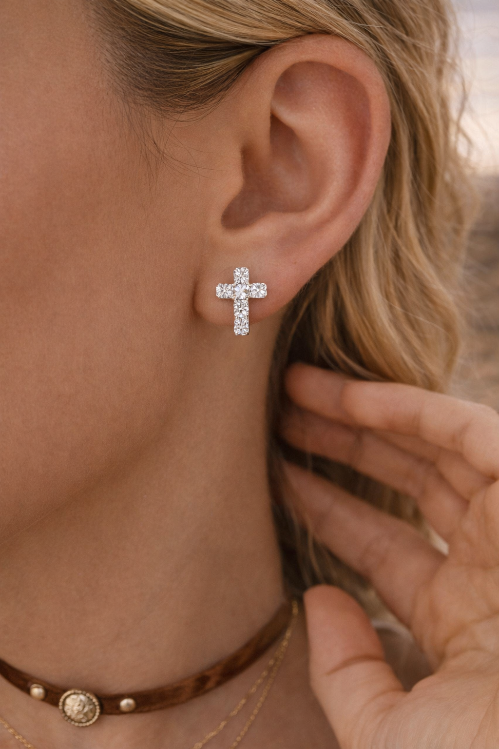 Rhinestone Cross Stud Earrings