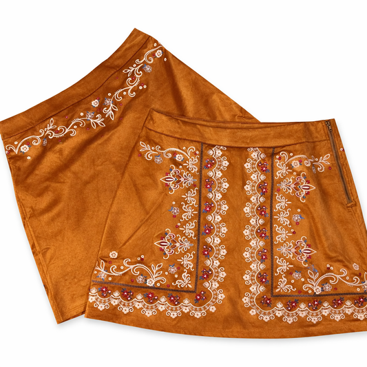 Embroidered Western Suede Mini Skirt