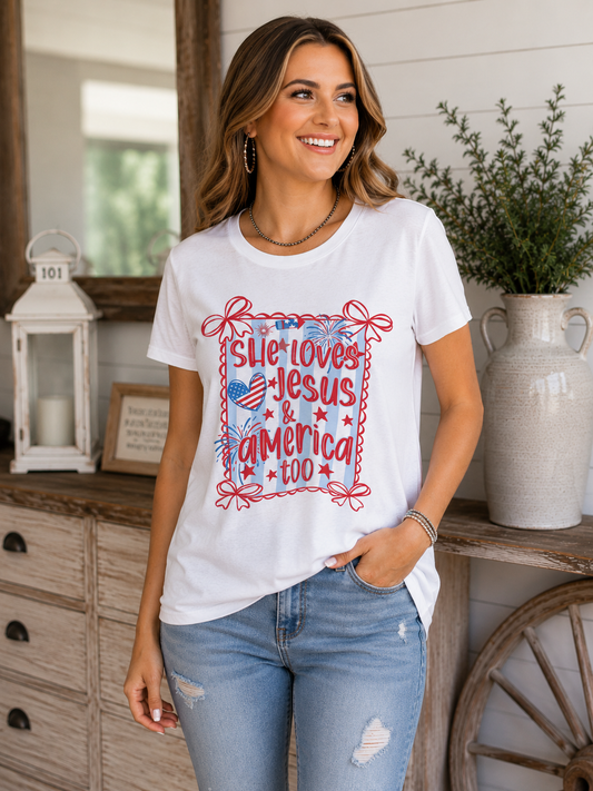 She Loves Jesus & America Too Graphic Tee