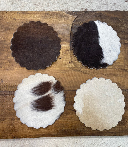 Scalloped Cowhide Coaster Set (Set of 4)