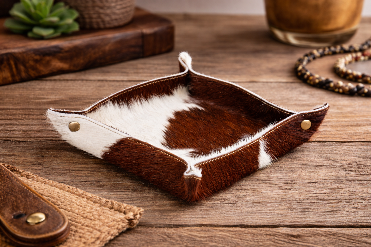 Cowhide & Leather Catchall Tray