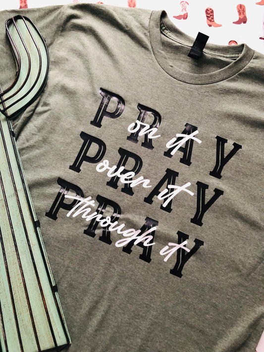 Pray On It Tee – Green with Black &amp; White Lettering