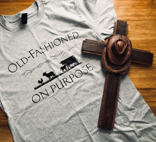 Old-Fashioned On Purpose Tee – Grey with Black Print