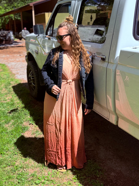 Peach Ombre Maxi Dress with Front Twist Detail