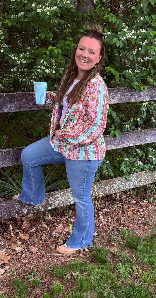 Boho Paisley Ruffle Long Sleeve Blouse