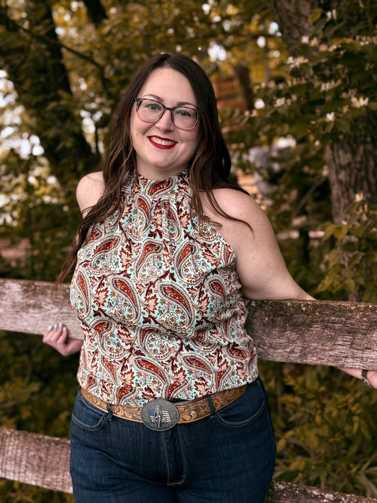 Paisley Halter Neck Blouse – Lightweight Sleeveless Top