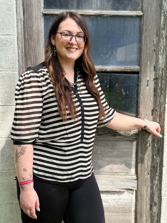 Classic Contrast Striped Blouse