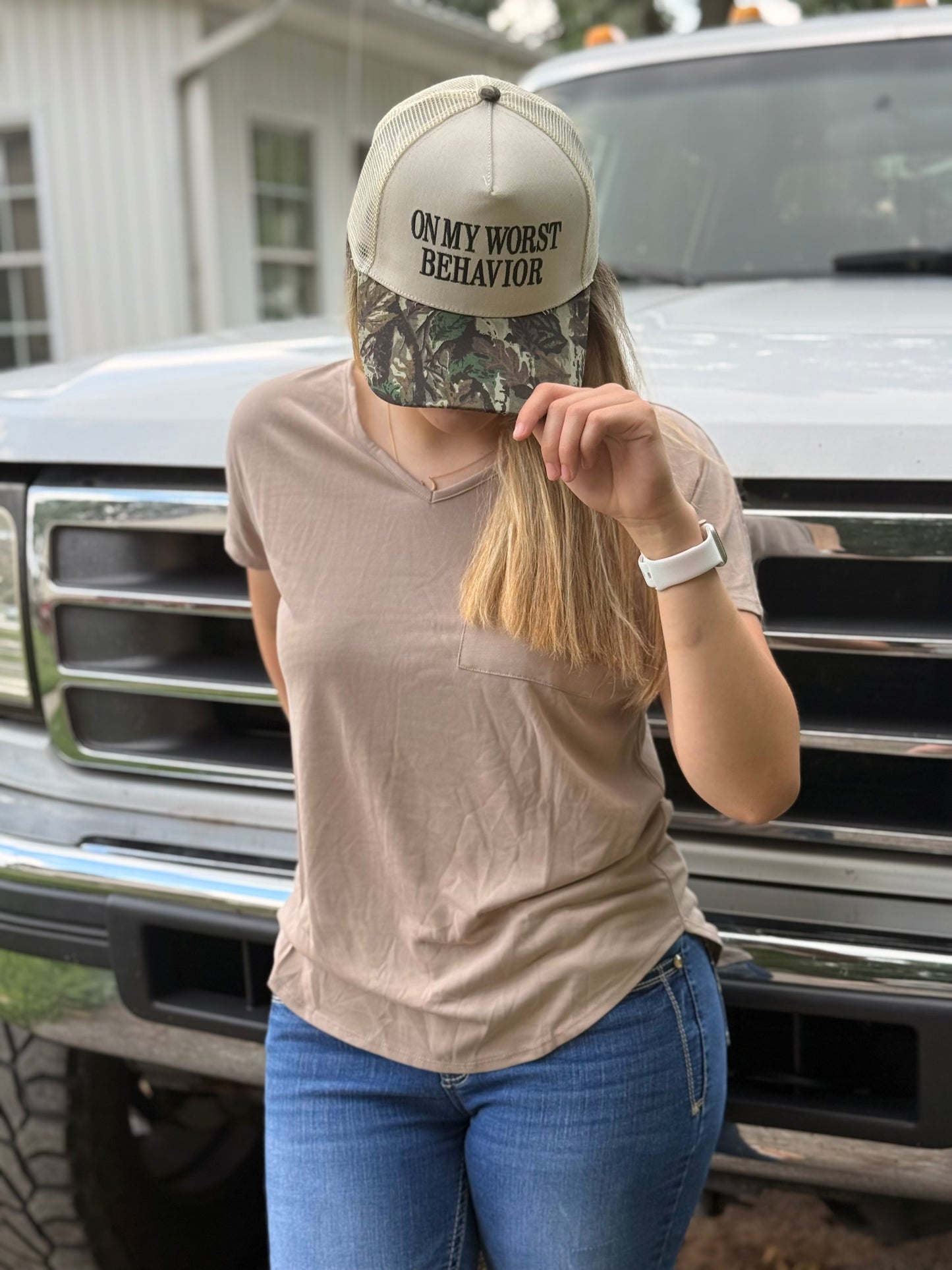 Camo "On My Worst Behavior" Canvas Snapback