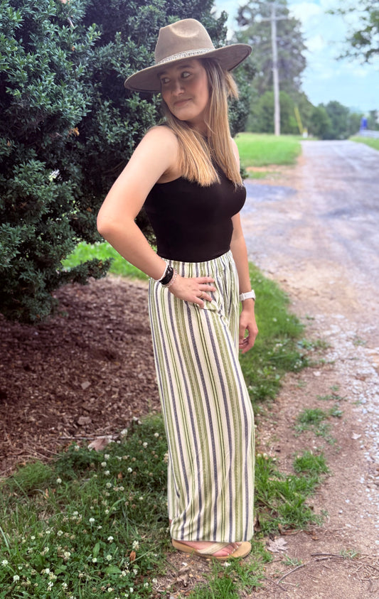 Dusty Sage Striped Palazzo Pants