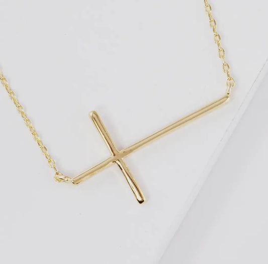 Faith over Fear Side Cross Necklace