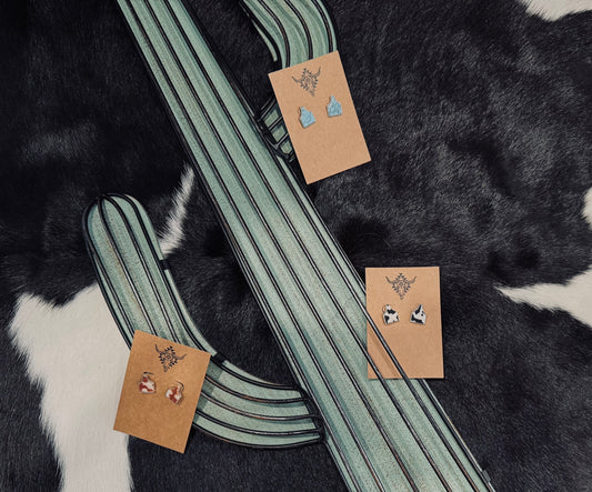 Cowhide Cow Tag Stud Earrings