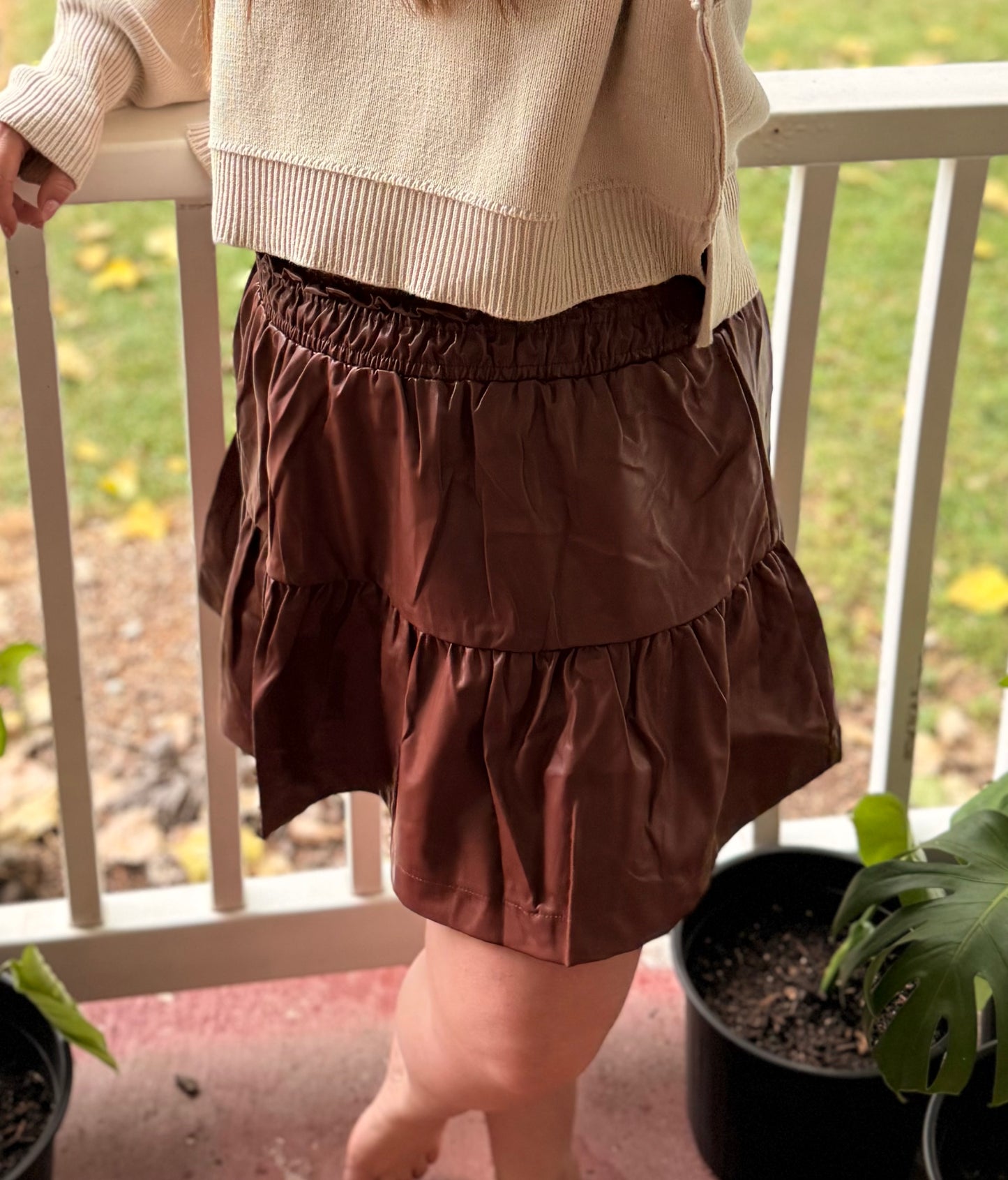 Whiskey Nights Faux Leather Ruffle Skirt