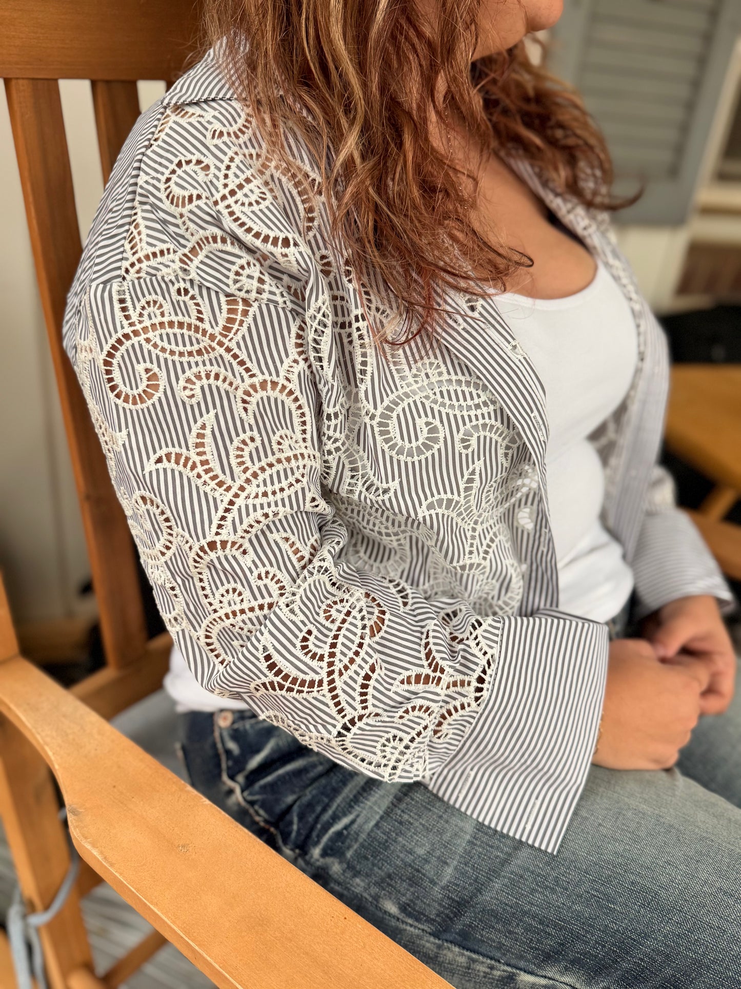 Southern Lace Paisley Cropped Button-Up