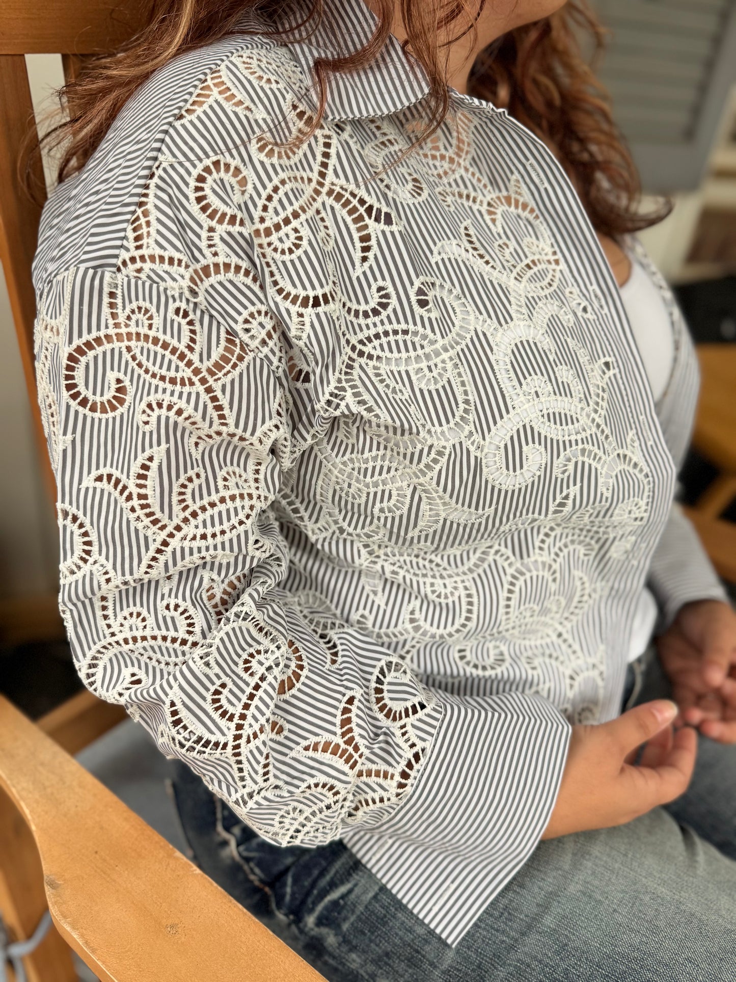 Southern Lace Paisley Cropped Button-Up