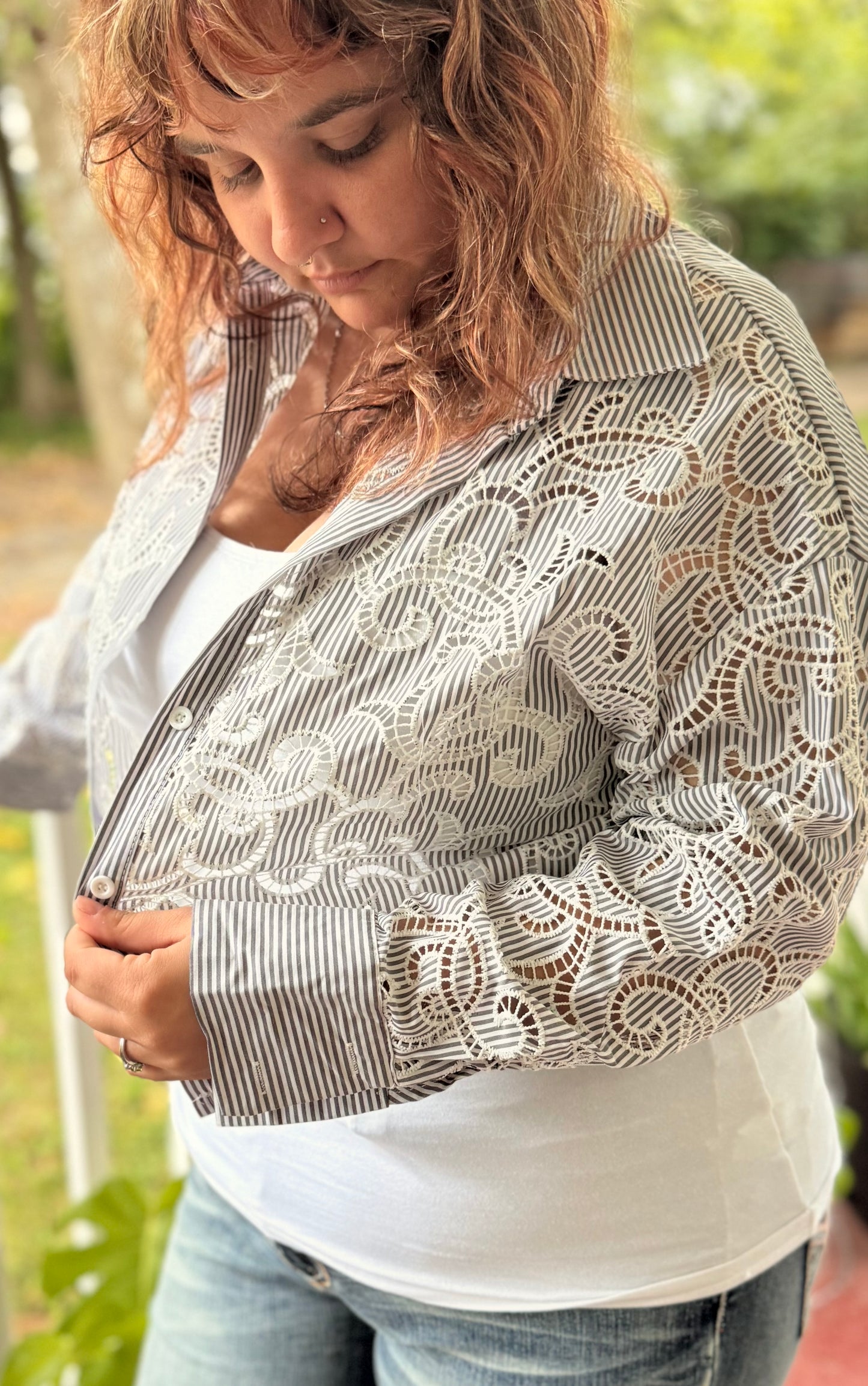 Southern Lace Paisley Cropped Button-Up