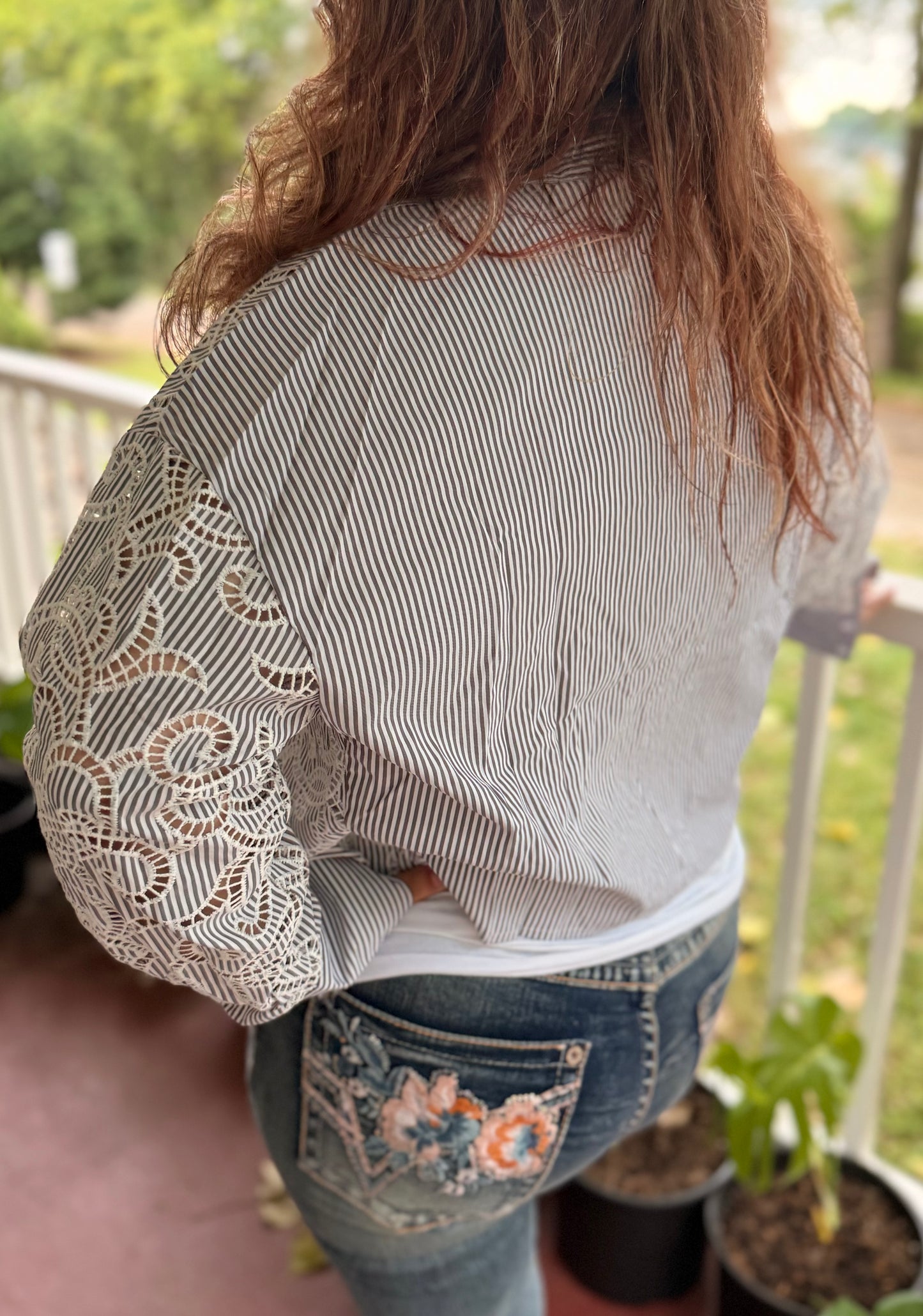 Southern Lace Paisley Cropped Button-Up
