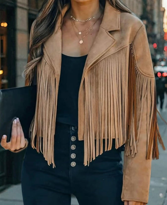 Western Suede Fringe Jacket – Camel Brown