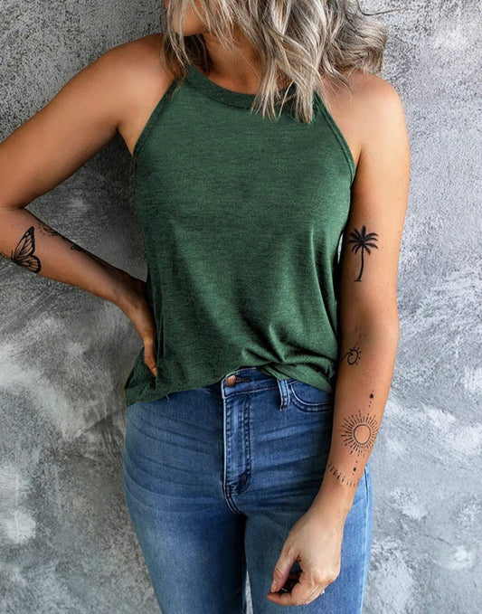 Classic Halter Neck Tank Top – Forest Green
