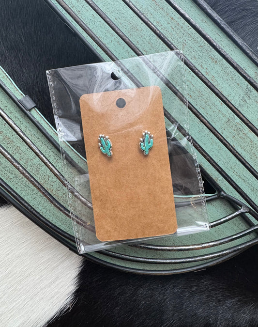 Turquoise Cactus Stud Earrings