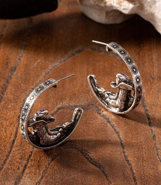 Cowboy Boot Horseshoe Hoop Earrings