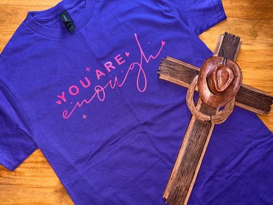 You Are Enough Tee – Purple with Pink Lettering