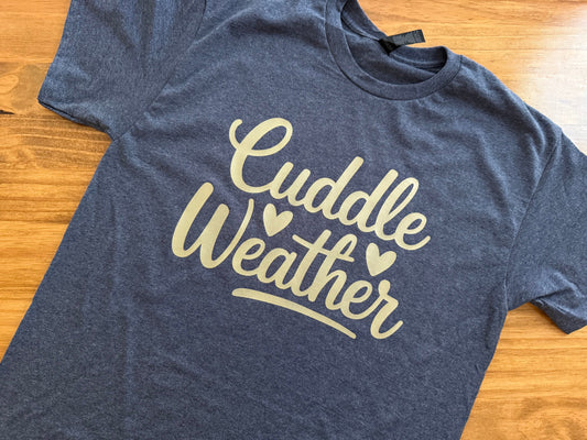 Cuddle Weather Tee – Blue with Goldish/Yellow Print
