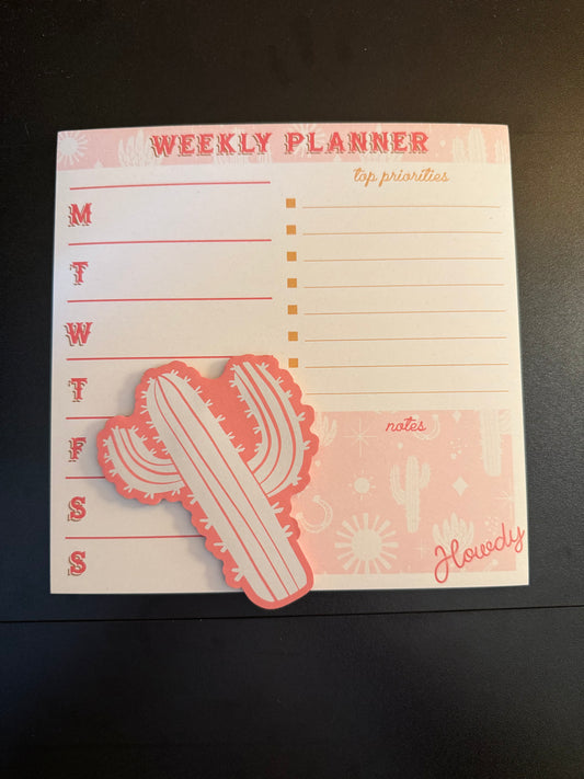 Western Weekly Planner Pad with Cactus Sticky Notes