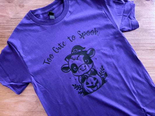 Too Cute to Spook Tee – Dark Purple with Black Design