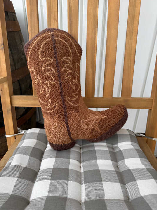 Rustic Cowboy Boot Hooked Pillow