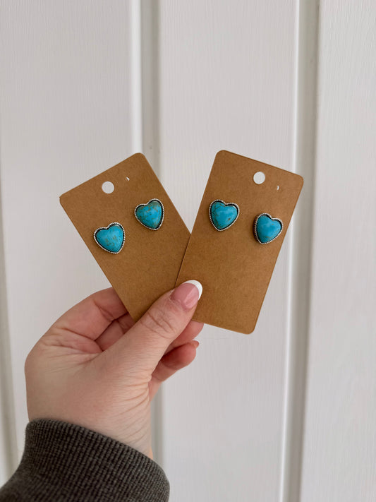 Turquoise Heart Stud Earrings