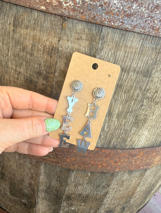 YEE HAW Letter Dangle – Western Concho Earrings