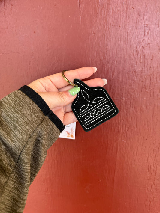 Coal Black Saddle Stitch Leather Keychain