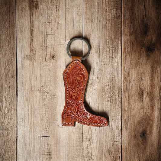Tooled Leather Cowboy Boot Keychain