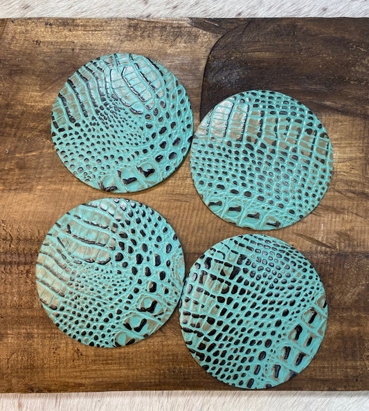 Turquoise Croc Coaster Set (Set of 4)