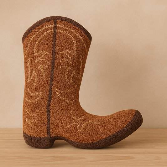 Rustic Cowboy Boot Hooked Pillow